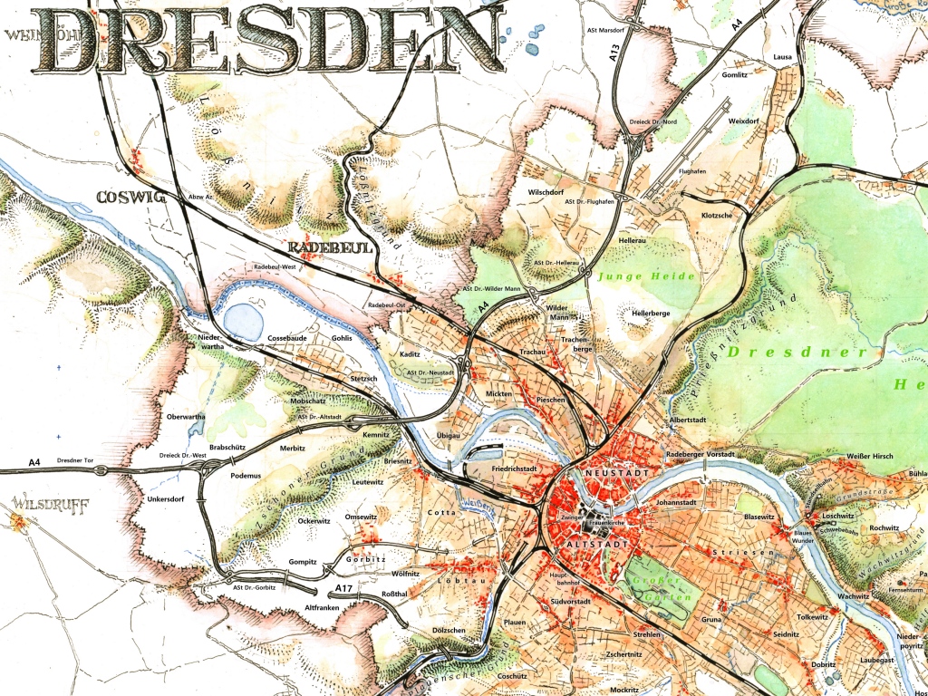 Karte der Stadtlandschaft Dresden